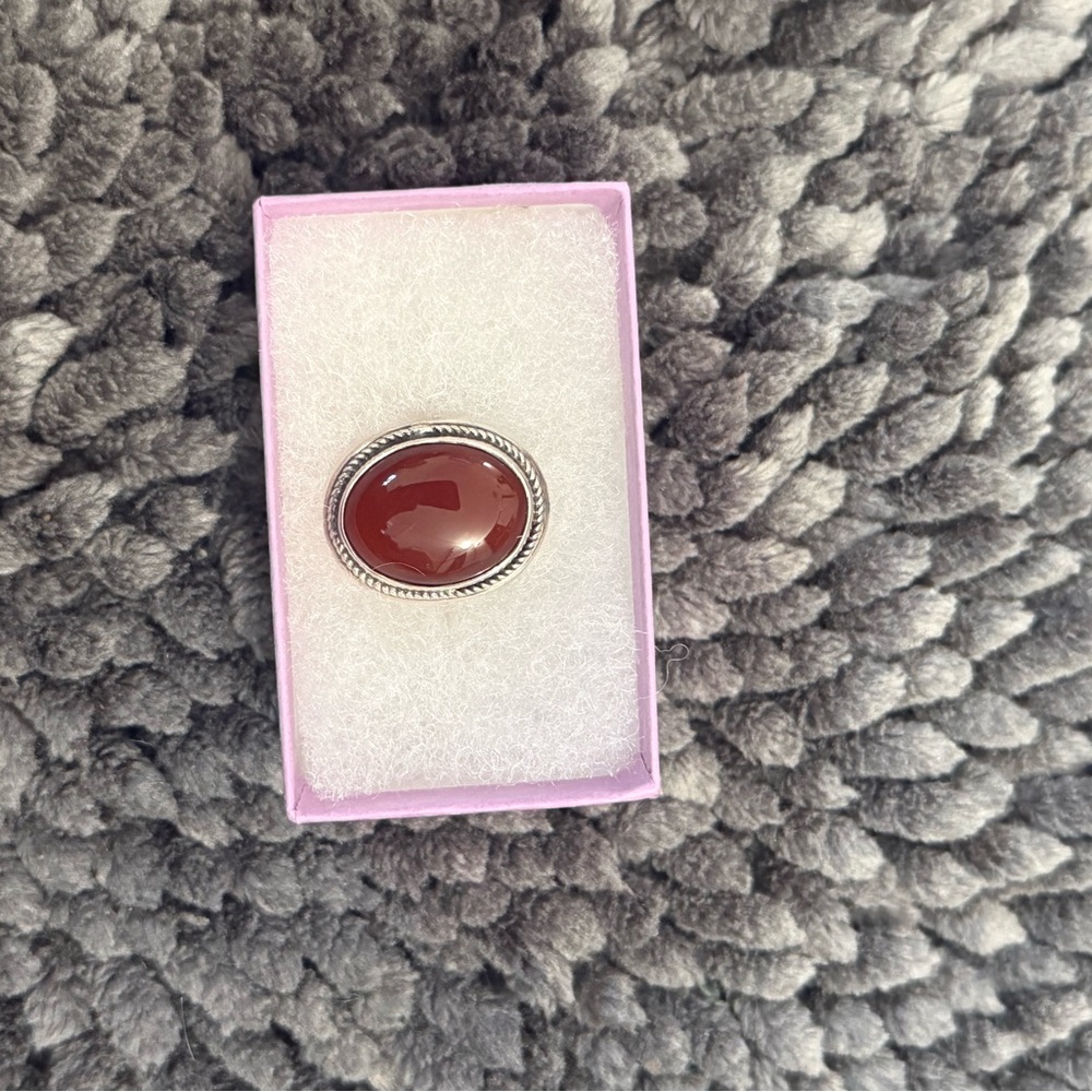 Elegant Silver and Red Stone Ring